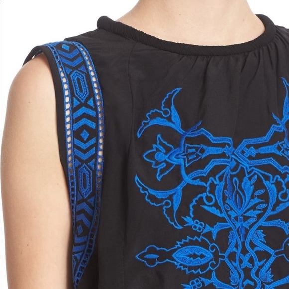 REBECCA TAYLOR Aztec Blue Embroidered Sleeveless Black Dress 100% Silk Size 2 - Picture 13 of 13